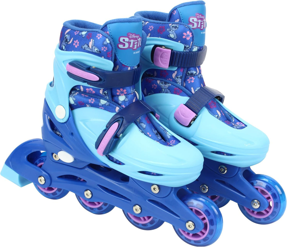 Kit Patins 2 em 1 Inline e Triline com Kit de Proteção Stitch Disney