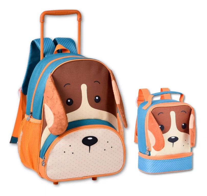 Kit Mochila De Rodinha + Lancheira Infantil Clio Pets Escolar Cachorro