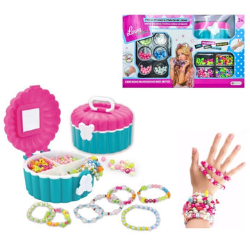 Kit Minha Primeira Maleta Laura Fashion Pulseiras Miçangas Infantil Completa