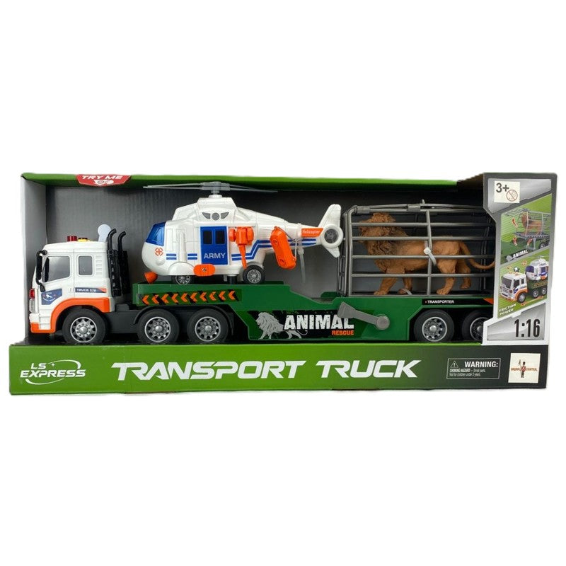 Caminhão Fricção 1:16 Luz e Som com Helicóptero e Leão - Brink Center