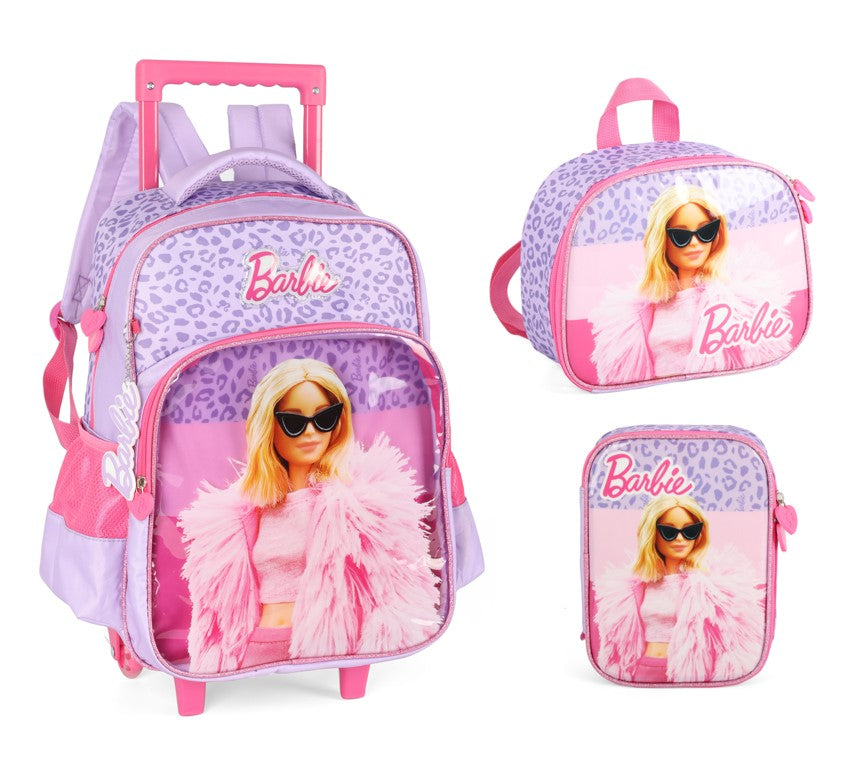 Kit Mochila de Rodinha Escolar Barbie Lancheira e Estojo - Luxcel