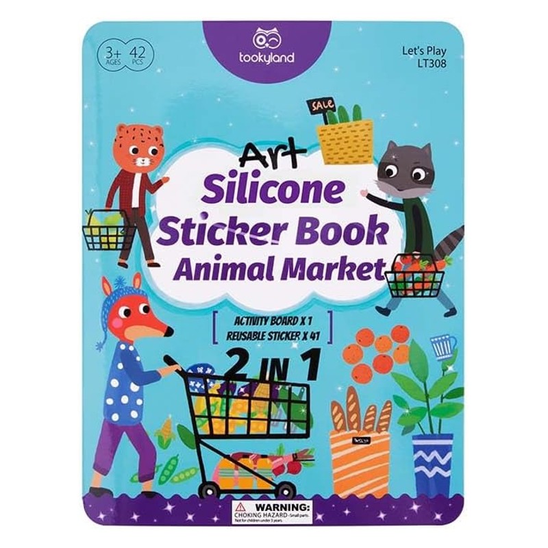 Livro de Adesivos em Silicone Mercado de Animais - Tooky Toy