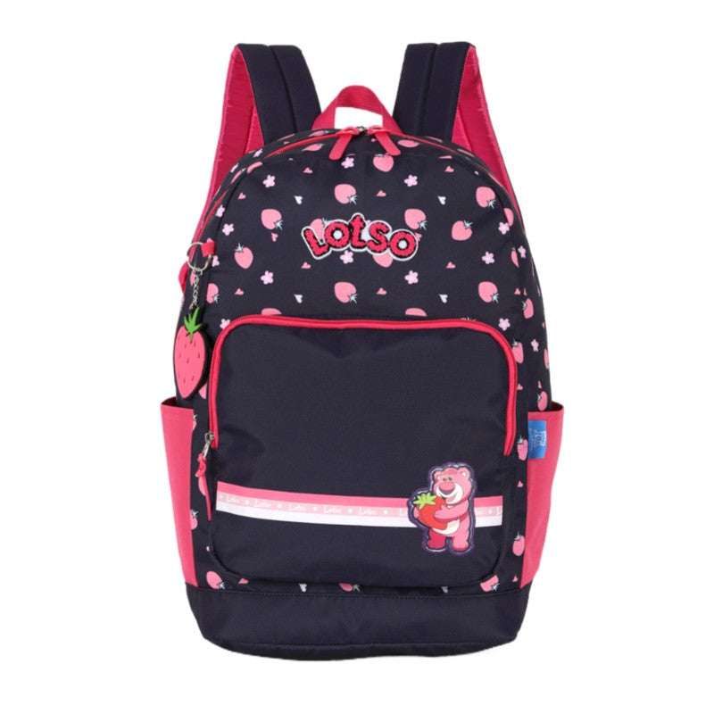 Kit Mochila de Costas G + Estojo Triplo Lotso Disney Luxcel | Toy Story | Azul Marinho Pink | 2 Peças