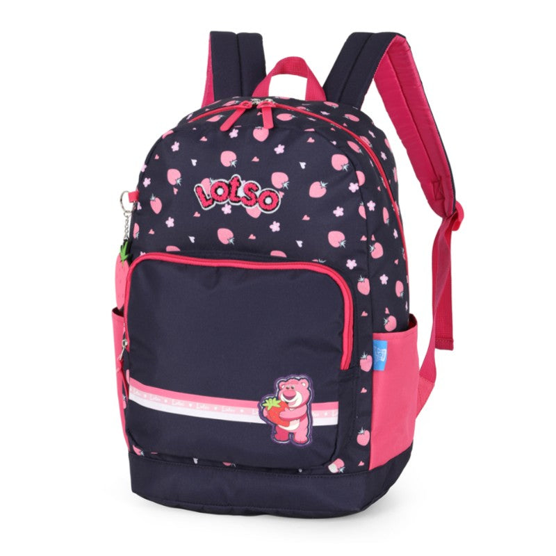 Kit Mochila de Costas G + Estojo Triplo Lotso Disney Luxcel | Toy Story | Azul Marinho Pink | 2 Peças