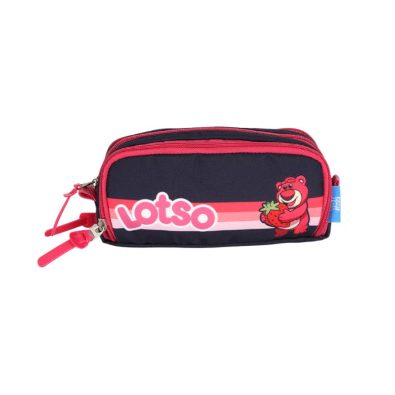 Kit Mochila de Costas G + Estojo Triplo Lotso Disney Luxcel | Toy Story | Azul Marinho Pink | 2 Peças
