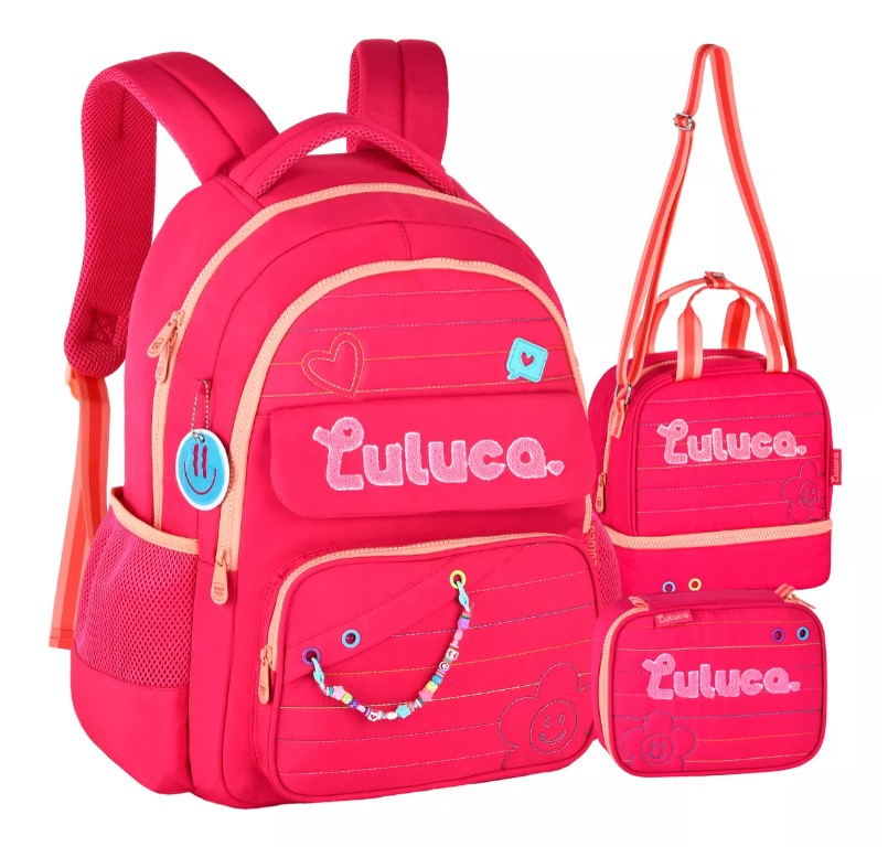 Kit Mochila Luluca Escolar Lancheira E Estojo LU24610