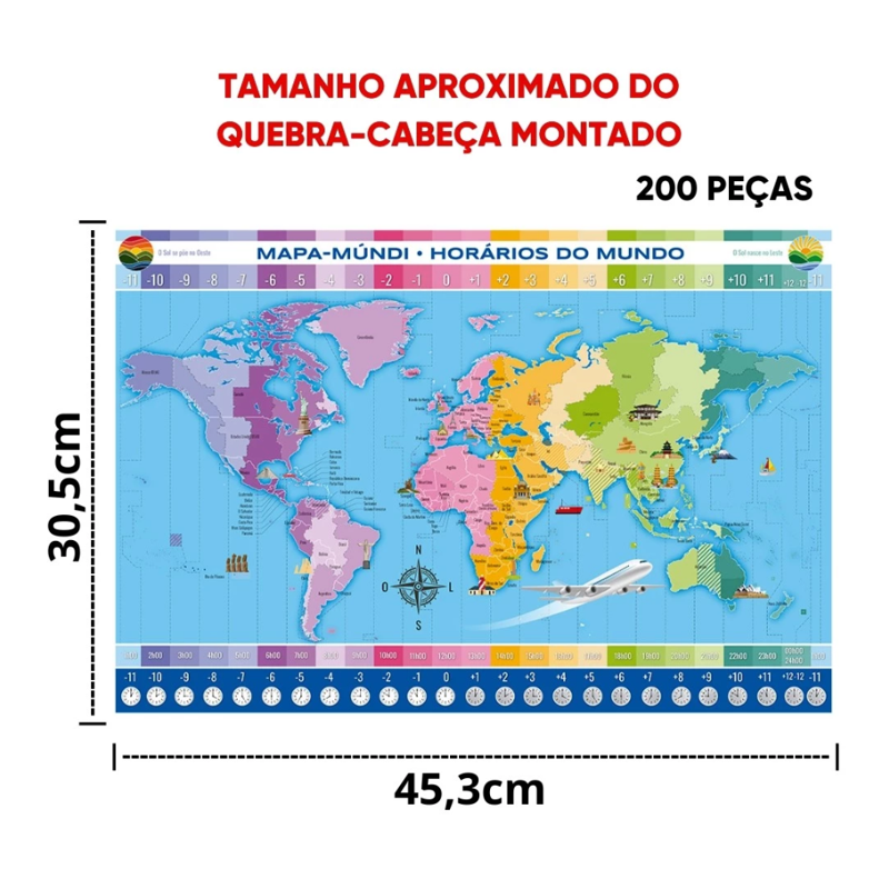 Quebra Cabeça 200 Peças Horários do Mundo - Grow