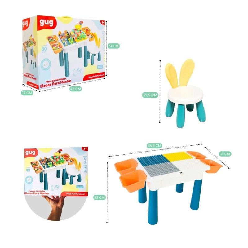 Mesinha de Atividades Infantil com Blocos de montar Azul  - Shiny Toys