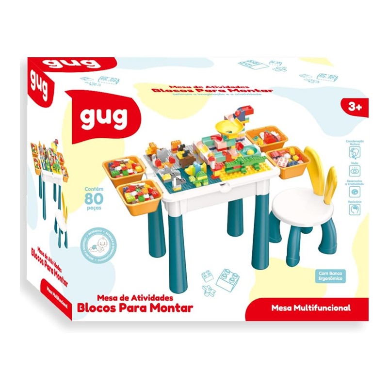 Mesinha de Atividades Infantil com Blocos de montar Azul  - Shiny Toys