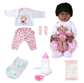 Boneca Bebê Reborn Negra com Acessórios Baby Star LW039