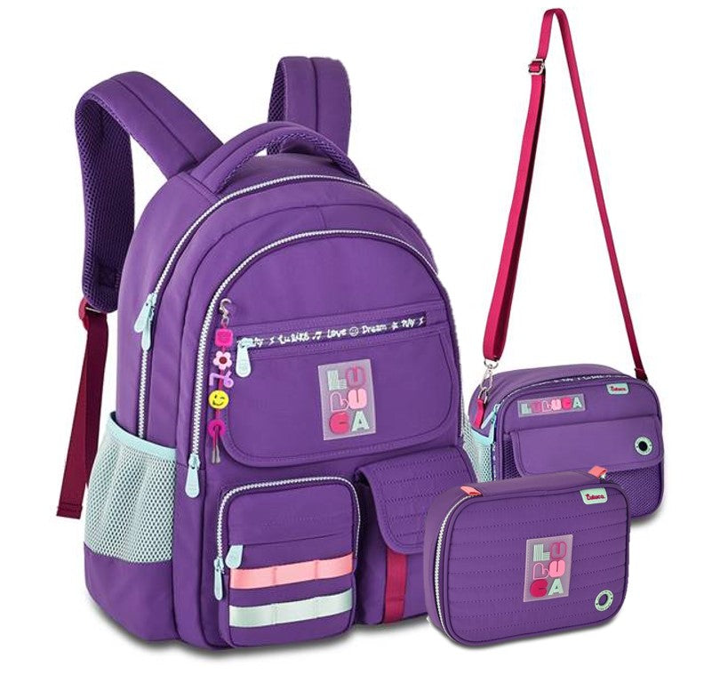 Kit Mochila de Costas Colorida Luluca com Lancheira e Estojo Clio LU24600