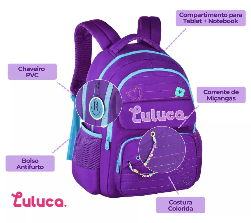 Kit Mochila Luluca Escolar Lancheira E Estojo LU24610
