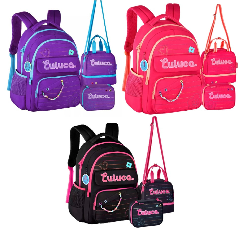 Kit Mochila Luluca Escolar Lancheira E Estojo LU24610