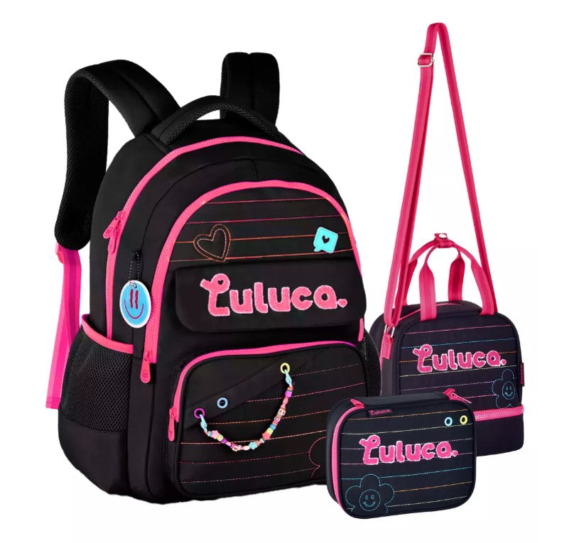 Kit Mochila Luluca Escolar Lancheira E Estojo LU24610