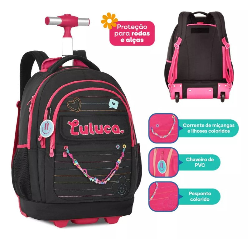 Mochila Carrinho Luluca Com Lancheira Térmica E Estojo Box