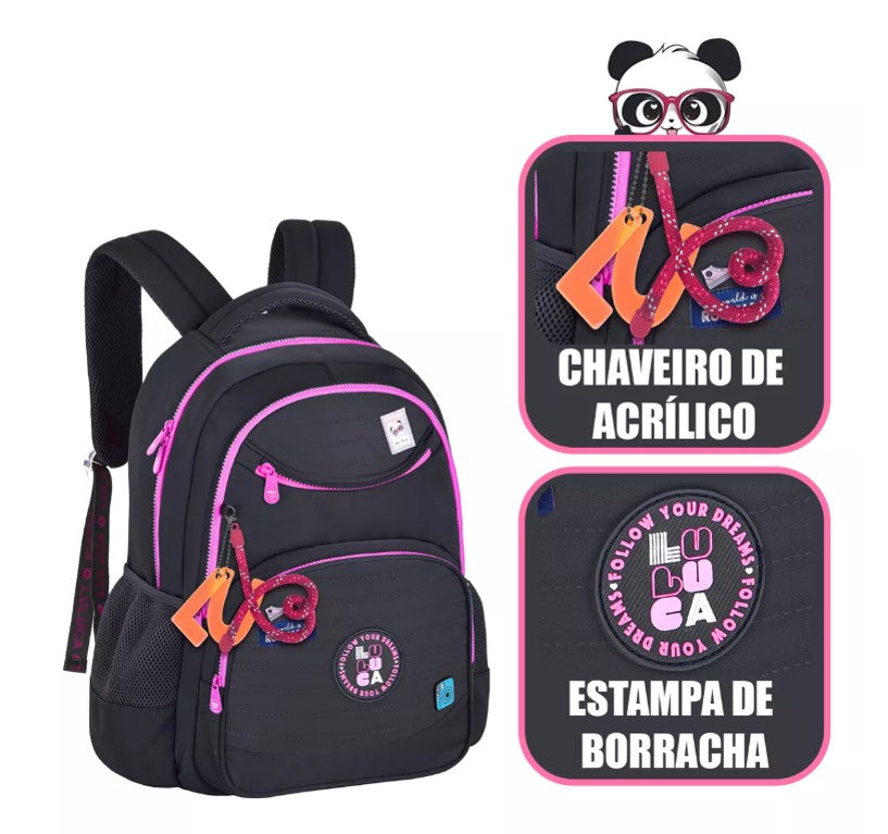 Kit Mochila de Costas Luluca com Lancheira e Estojo LU24635