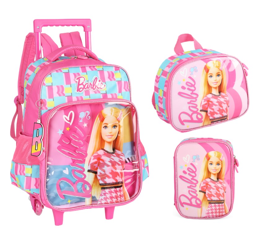 Kit Mochila de Rodinha Escolar Barbie Lancheira e Estojo - Luxcel