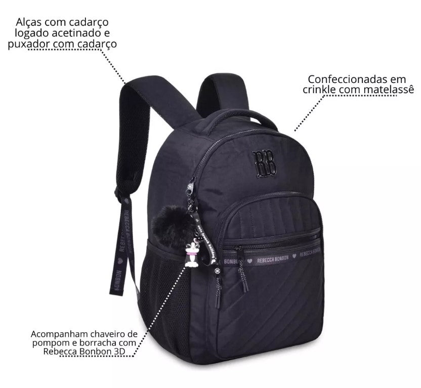 Mochila Escolar Rebecca Bonbon Preta RB24514
