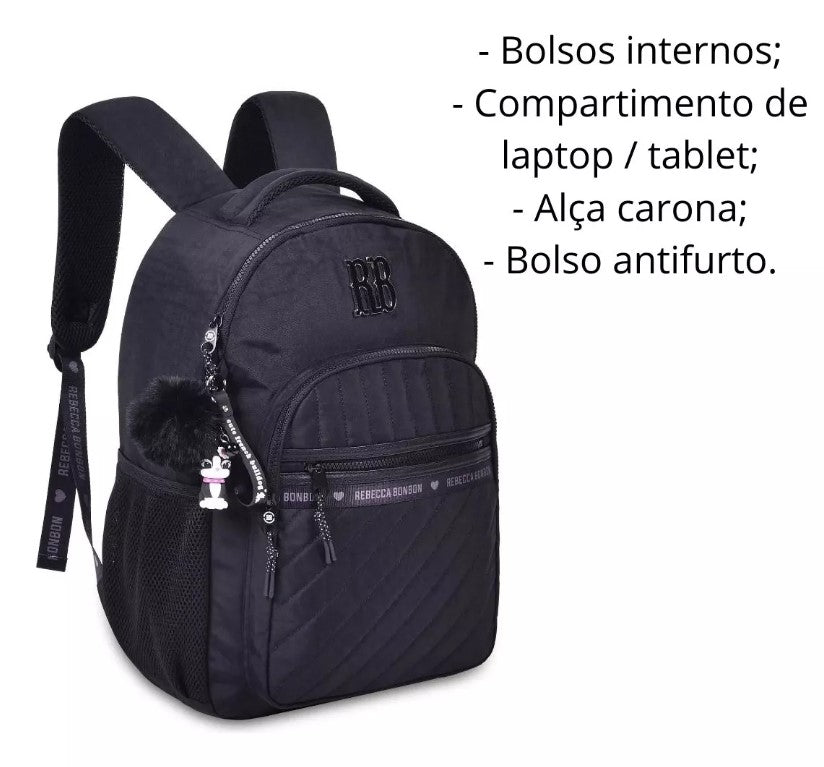 Mochila Escolar Rebecca Bonbon Preta RB24514