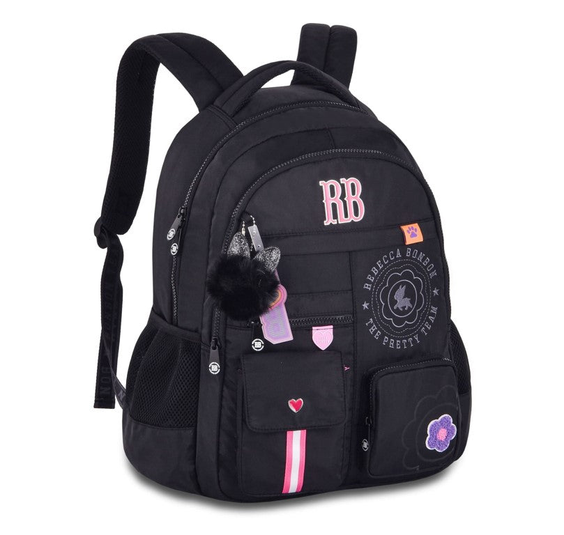 Mochila De Costas Escolar Juvenil Rebecca Bonbon Com Bordado Preto