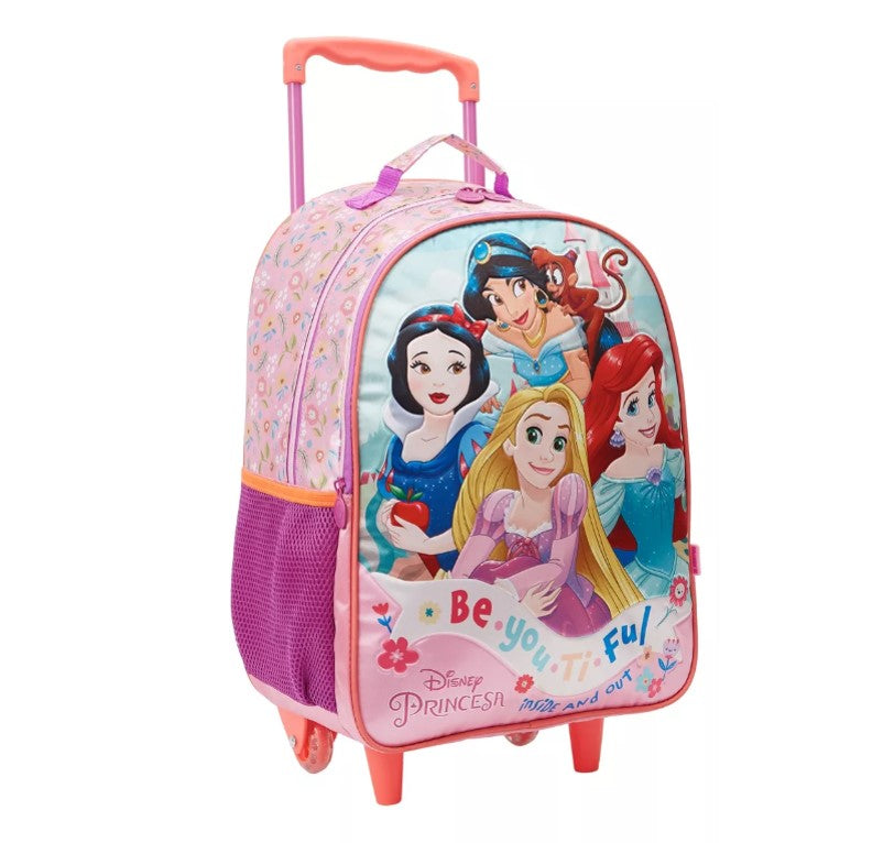 Kit Mochila com Rodas Princesas Disney 16 Lancheira E Estojo Escolar