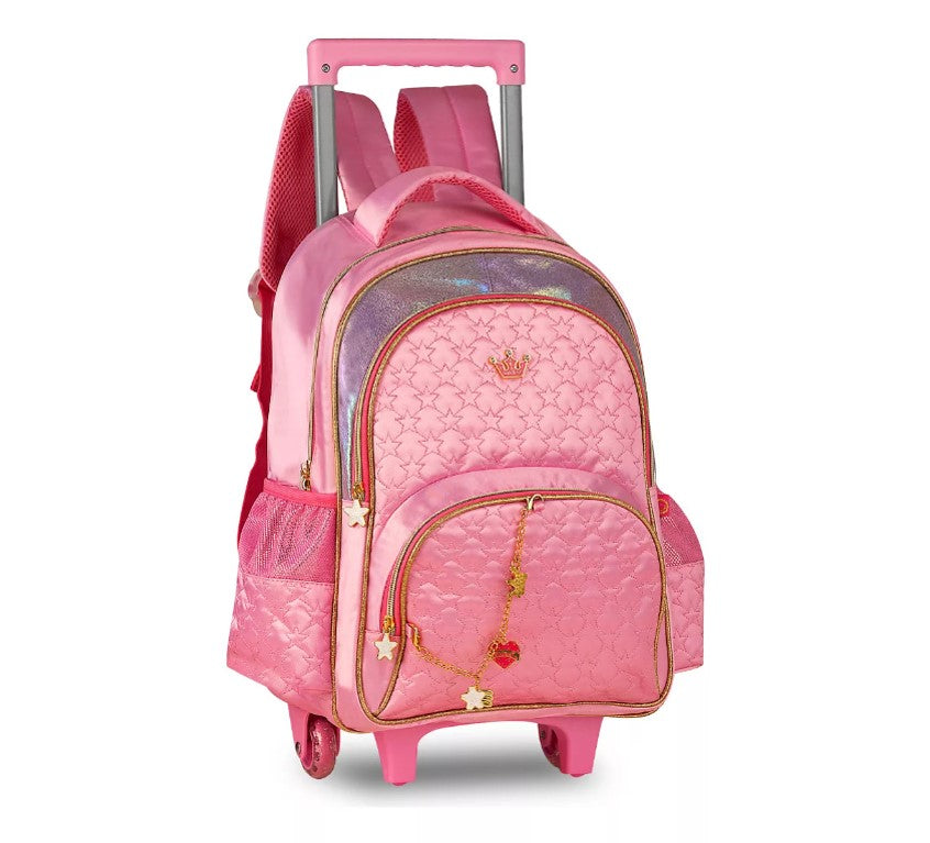 Kit Mochila Princesas Escolar Infantil Rodinhas Menina
