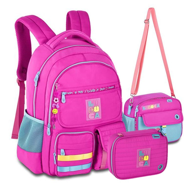 Kit Mochila de Costas Colorida Luluca com Lancheira e Estojo Clio LU24600