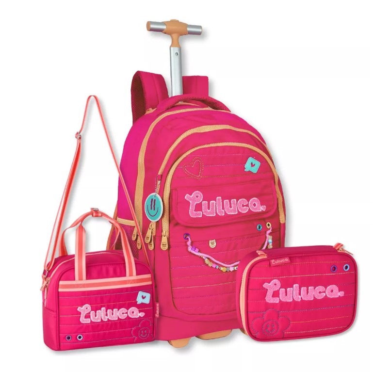 Mochila Carrinho Luluca Com Lancheira Térmica E Estojo Box