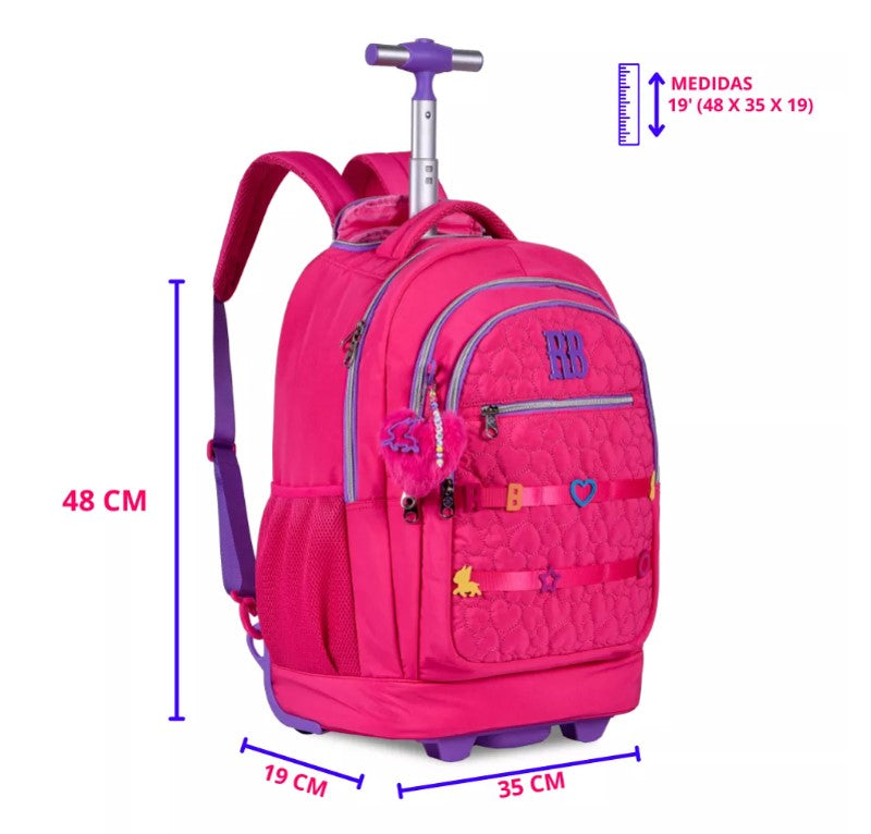 Kit Mochila de Rodinhas Rebecca Bonbon Lancheira e Estojo RB24538
