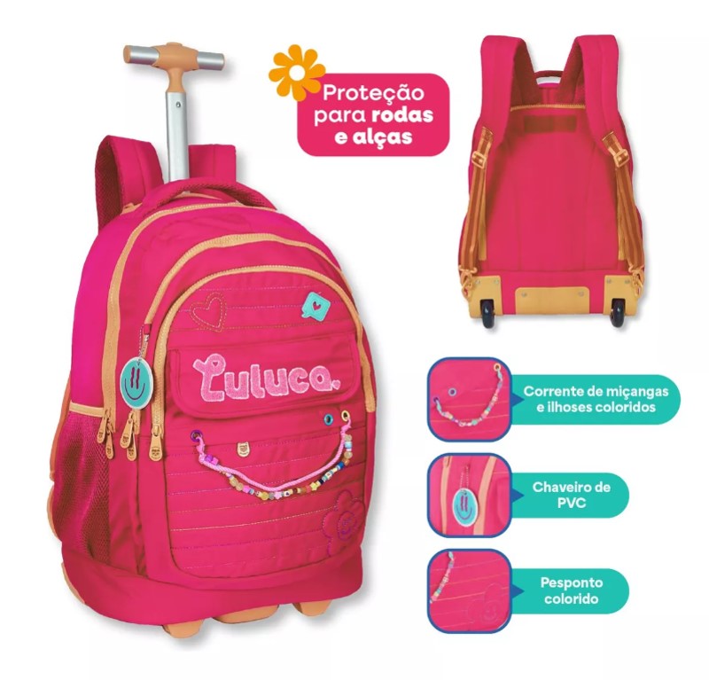Mochila Carrinho Luluca Com Lancheira Térmica E Estojo Box