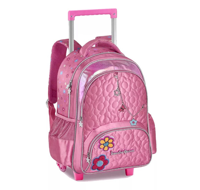 Kit Mochila de Rodinhas Princesas Sweet Queen Lancheira e Estojo