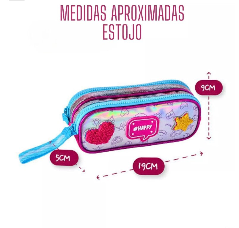Kit Mochila De Carrinho Holográfica Lancheira Térmica e Estojo
