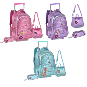 Kit Mochila de Rodinhas Princesas Sweet Queen Lancheira e Estojo