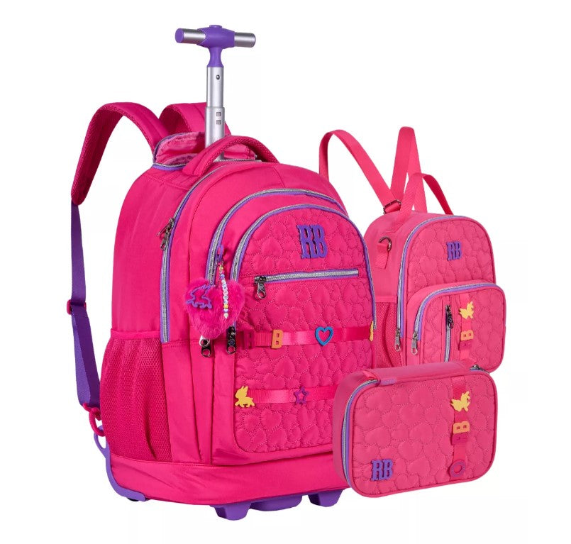 Kit Mochila de Rodinhas Rebecca Bonbon Lancheira e Estojo RB24538