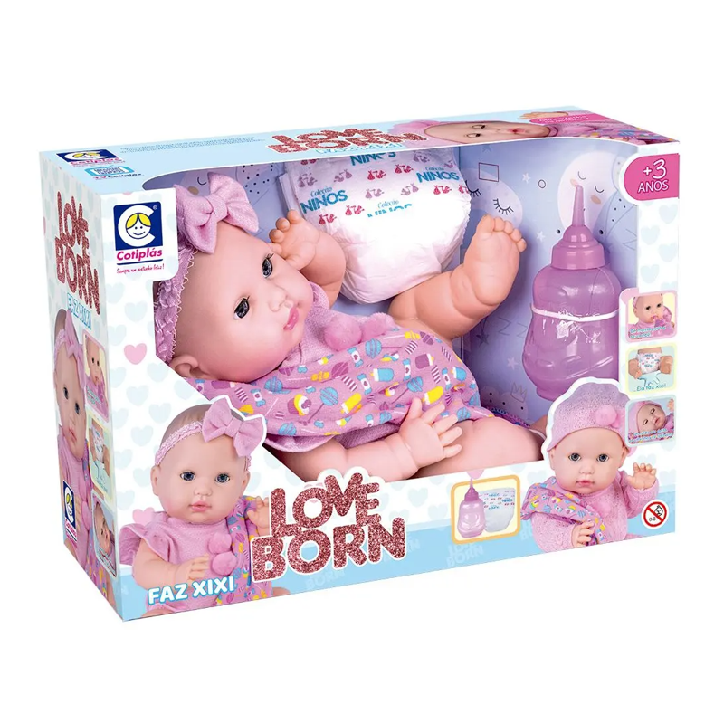 Boneca Love Born Faz Xixi Menina Touca Rosa - Cotiplás