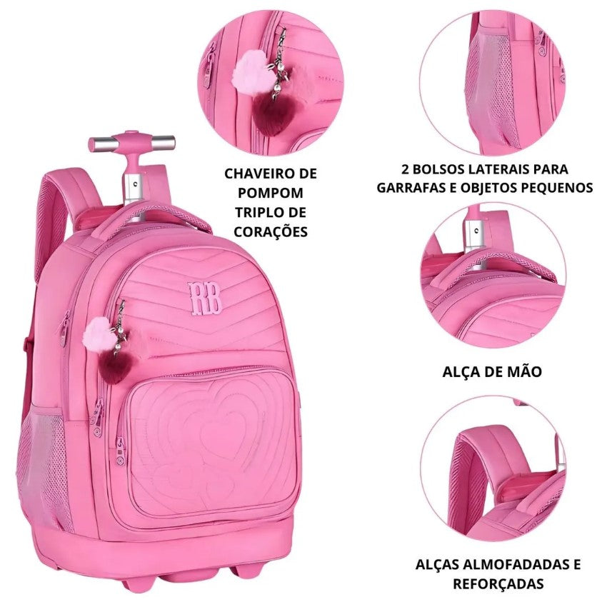 Mochila de Rodinhas Rebecca Bonbon Escolar Juvenil Soft RB24673