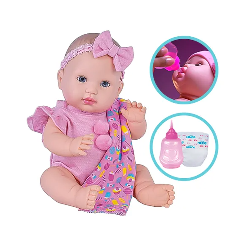 Boneca Love Born Faz Xixi Menina Touca Rosa - Cotiplás