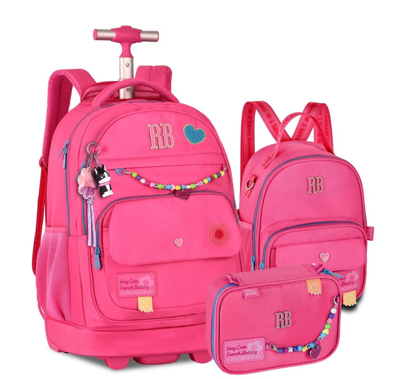 Kit Mochila de Rodinhas Rebecca Bonbon Color Pop Miçangas + Lancheira e Estojo