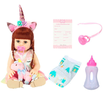 Boneca Bebê Reborn Ruiva Unicórnio com Acessórios Baby Star