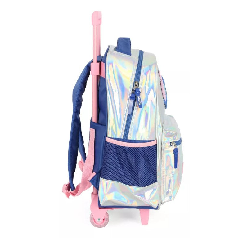 Kit Mochila de Rodinhas Holográfica Stitch Lancheira e Estojo - Luxcel