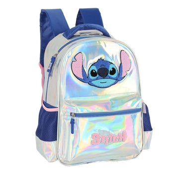 Mochila De Costas Stitch Holográfica Prata Luxcel