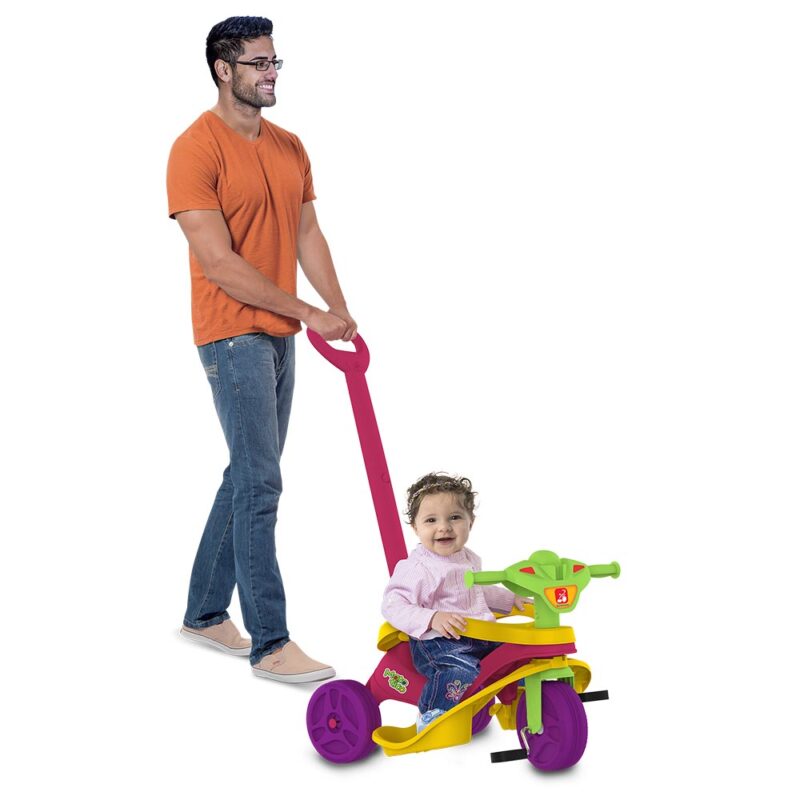 Triciclo Infantil Mototico Passeio e Pedal Rosa Bandeirante