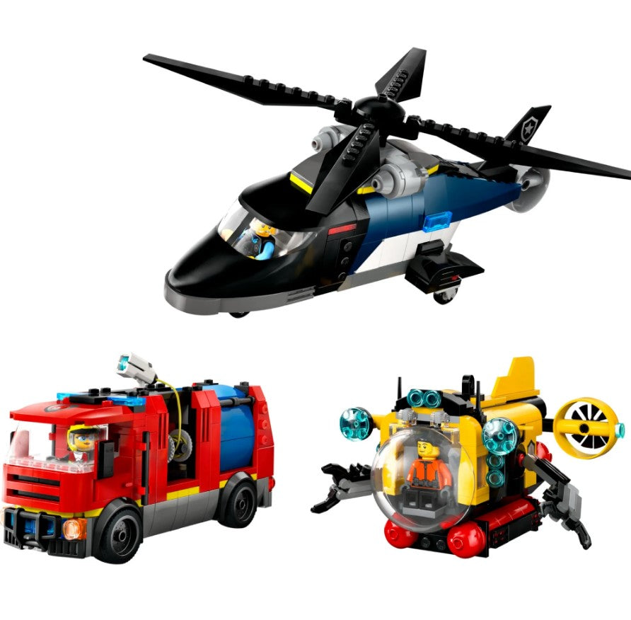 Lego City Helicóptero, Caminhão de Bombeiros e Submarino 60462