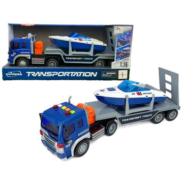 Caminhão Cegonha com Lancha 1:16 Luz e Som e Fricção - Brink Center