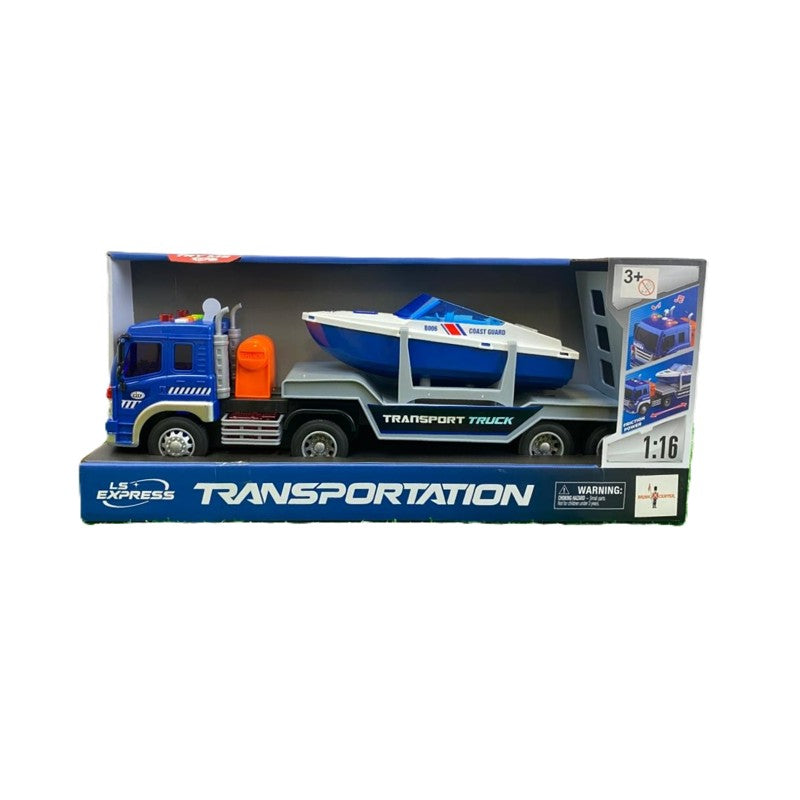 Caminhão Cegonha com Lancha 1:16 Luz e Som e Fricção - Brink Center