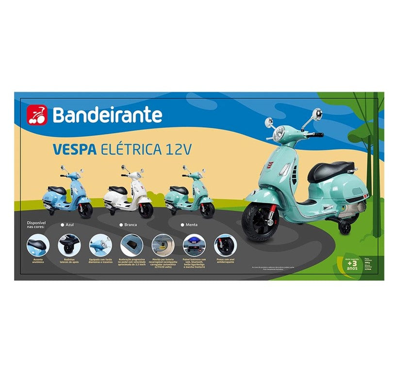 Moto Elétrica 12V Infantil Scooter Vespa Branca - Bandeirante