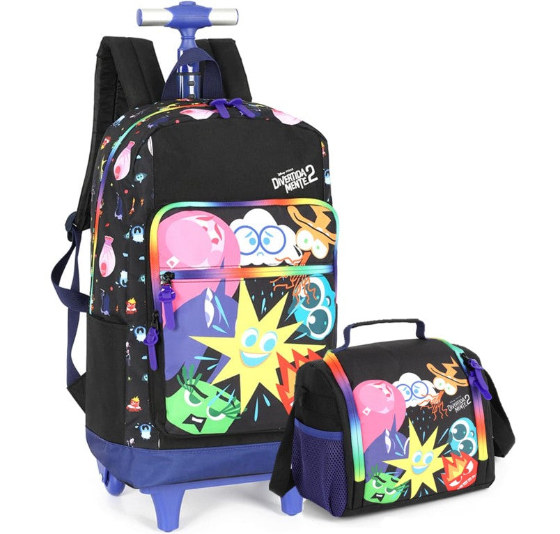 Kit Mochila de Rodinhas Infantil Disney Divertidamente com Lancheira Preto